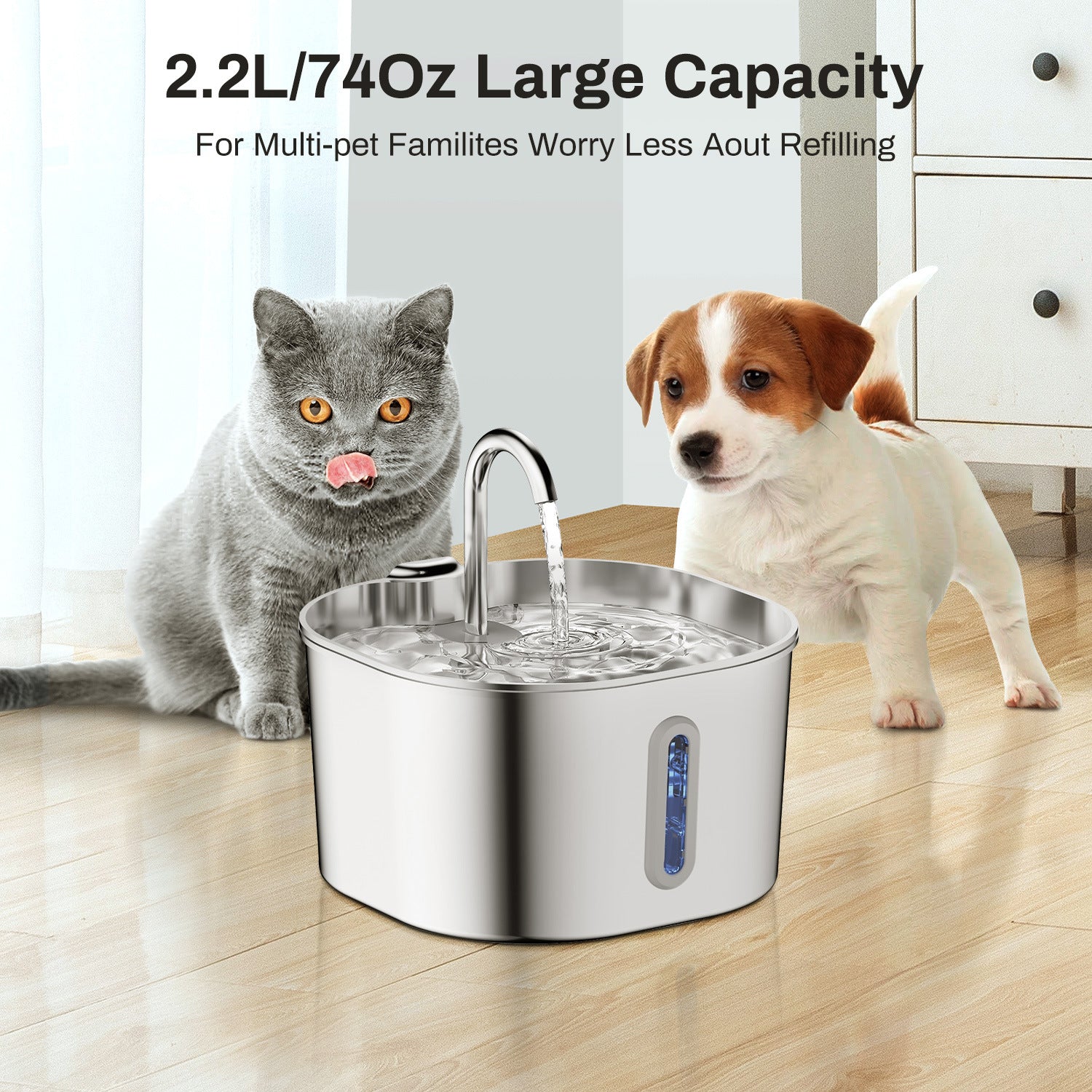 Stainless Steel Smart Pet Water Dispenser Automatic Circulation Large Capacity